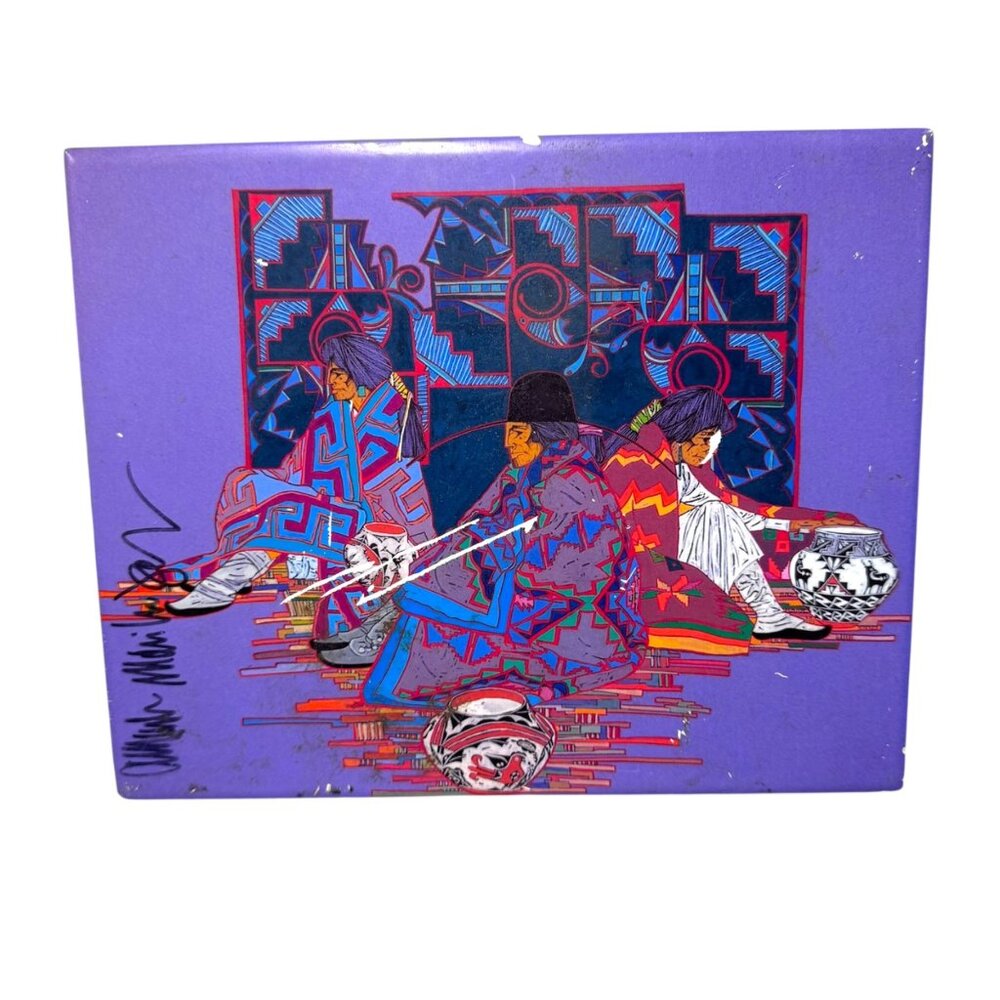 Signed Peña Studios Native American Pottery Art Tile Southwest Purple 9.5" READ